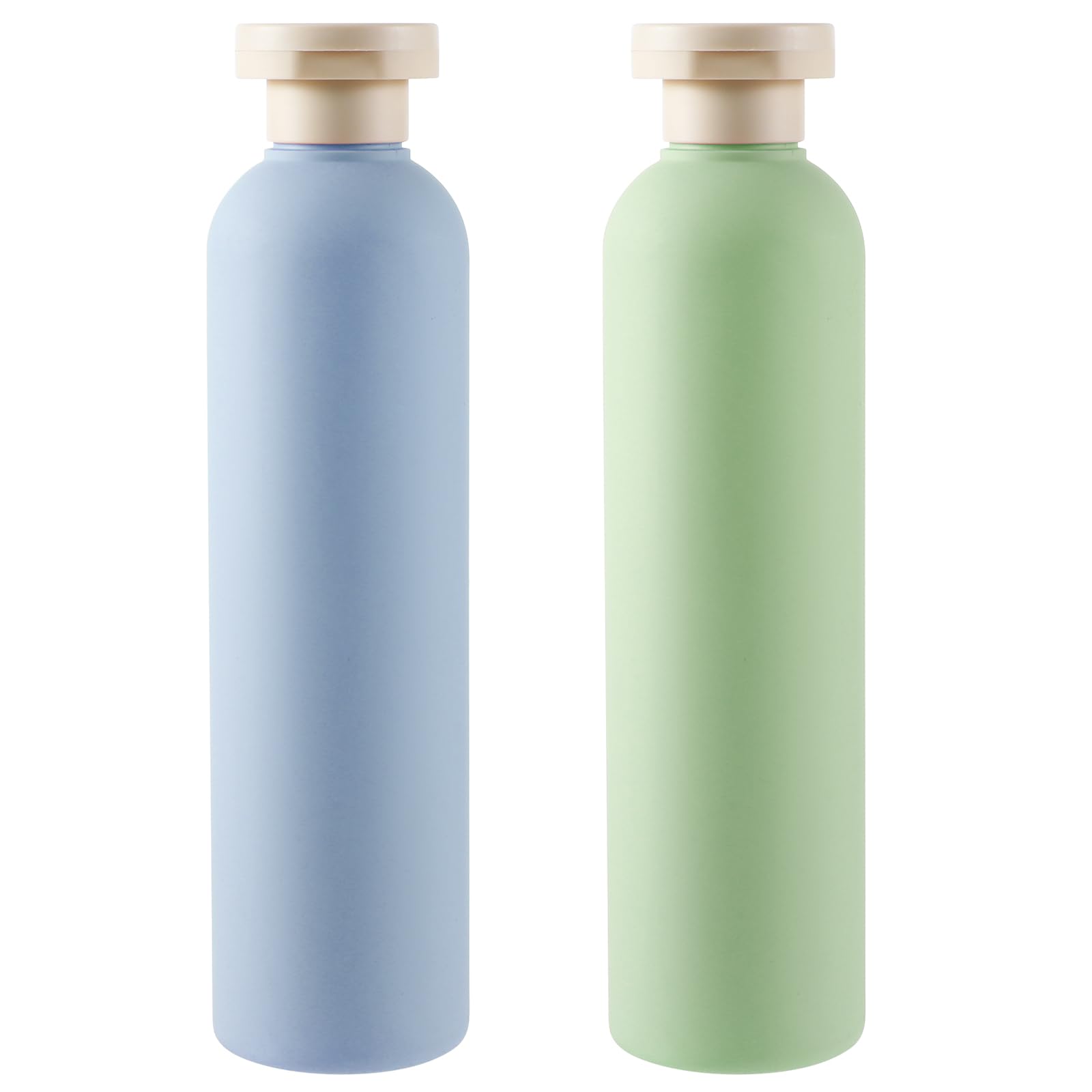 Molain 2Packs Large 260ml Squeeze Bottles, Refillable Travel Containers Empty Dispensing Bottles with Disc Top Flip Cap Portable Leak Proof Bottles for Shampoo Creams Lotion Conditioner(Blue+Green)