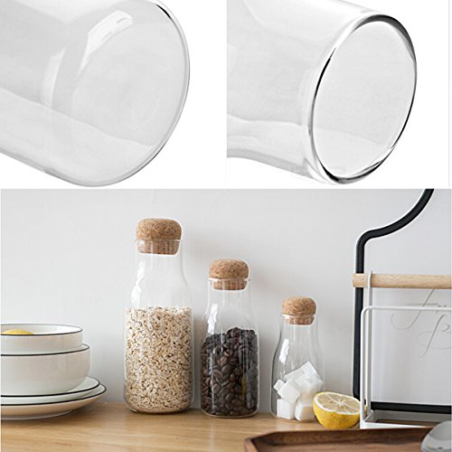 bouti1583 Drip-Free Glass Milk Tea Bottle with Cork Water Pitcher Nuts Seeds Herbs Storage with Stopper Lid