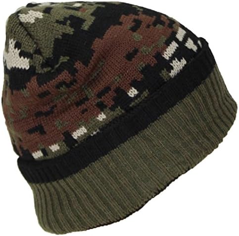 Best Winter Hats Cuffed Camouflage Beanie W/Lining (One Size) - Green Digital