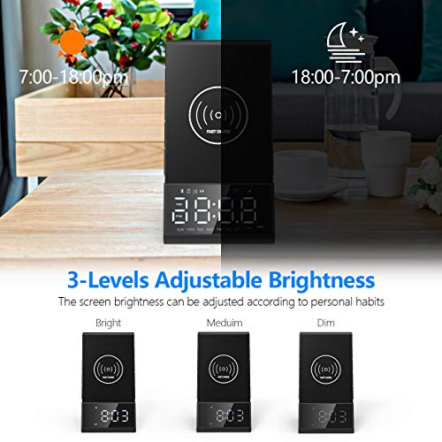 Wireless Charging Alarm Clock, Charging Clocks with Bluetooth Speaker, Dual Alarm Clock