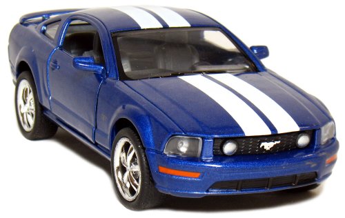 5" Die-cast 2006 Ford Mustang GT 1/ 38 Scale, Pull Back n Go Action (Blue with White Racing Stripes).