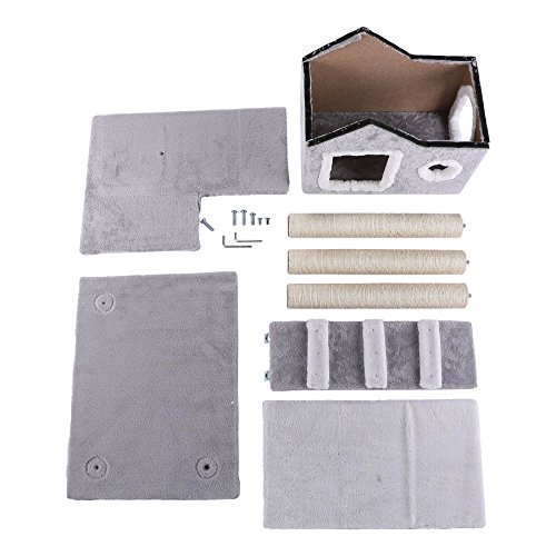 COZ Cat Tree House with Ladder, Cat Tower Sisal Scratching Posts with Jump Platform, Cat Condo