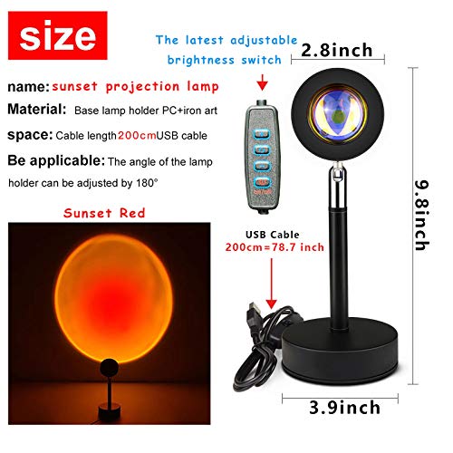 Sunset Lamp Projection Night Light Projector, 360 Degree Rotation Rainbow 10W Led Light, Dimmable 10 Adjustable Brightness Floor Sunset Lamp, USB Port Romantic Gift for Living Room Party Bedroom Decor