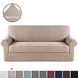 H.VERSAILTEX Modern Spandex 2 Pieces Sofa Cover Lycra Jacquard High Stretch Sofa Slipcover Stylish Furniture Cover/Protector Machine Washable- Sofa- Sand
