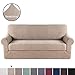 H.VERSAILTEX Modern Spandex 2 Pieces Sofa Cover Lycra Jacquard High Stretch Sofa Slipcover Stylish Furniture Cover/Protector Machine Washable- Sofa- Sand