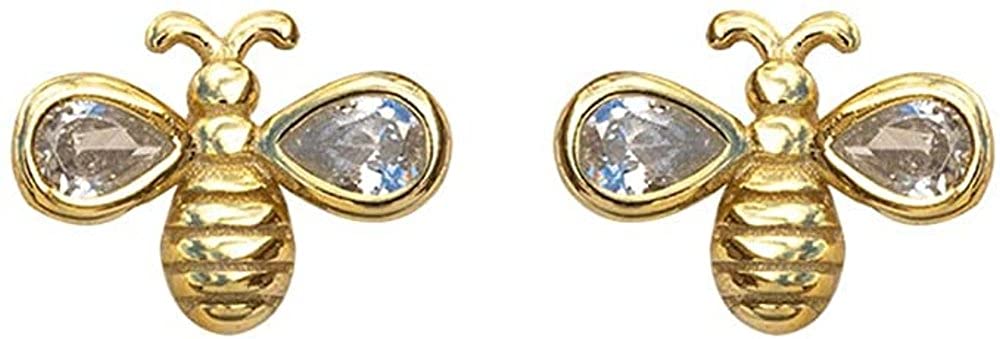 Dainty Bee Tiny Crystal Stud Earrings for Women Girls 925 Sterling Silver Hypoallergenic Mini Cute Animal Studs Tragus Lucky Post Pin Fashion Christmas BFF Jewelry