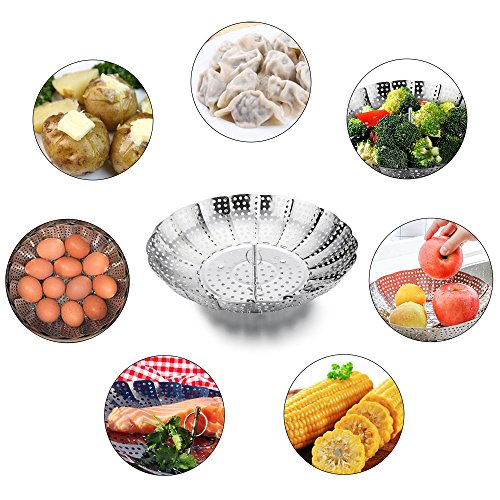 image for P&P CHEF TWO-PACK Vegetable Steamer Basket, Stainless Steel Steamer Ba