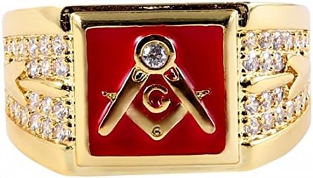 Songdetao Men's 18K Gold I.P. Crystal Masonic Red Lodge Freemason Rings Sz 8-15