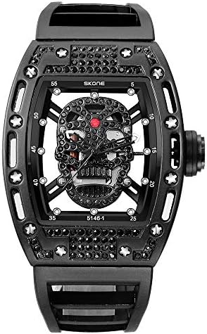 Luxury Steampunk Skeleton Diamond Pirate Watch Men Skull Hollow Designer Cool Unique Fashion Style Quartz Wristwatch Silicone Sports Watch Christmas Gift