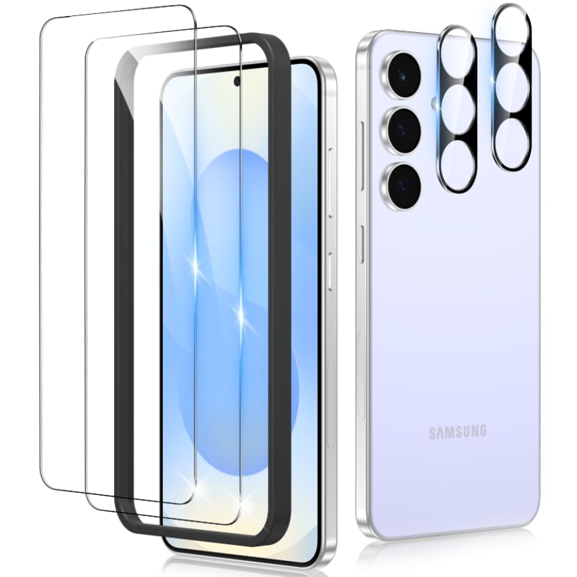 RXNMH 2+2 Pack for Samsung Galaxy S25 FE Screen Protector & Camera Lens Protector, Fingerprint Unlock, 9H Anti-Scratch Tempered Glass, HD Clear Dust Free, Full Coverage, Case Friendly, No Bubble