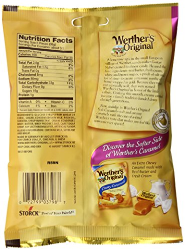 image for WERTHER'S ORIGINAL Soft Caramels, 4.51 Ounce Bag (Pack of 12), Bulk Ca