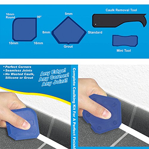 SelfTek 17 Piece Caulking Tools Kit Grout Scraper, Caulk Remover, Caulk Nozzle, and Caulk Caps, Sealant Finishing Tool for Bathroom Kitchen Floor Sealing(Blue,Black,White,Red,Yellow) - Thumbnail 5
