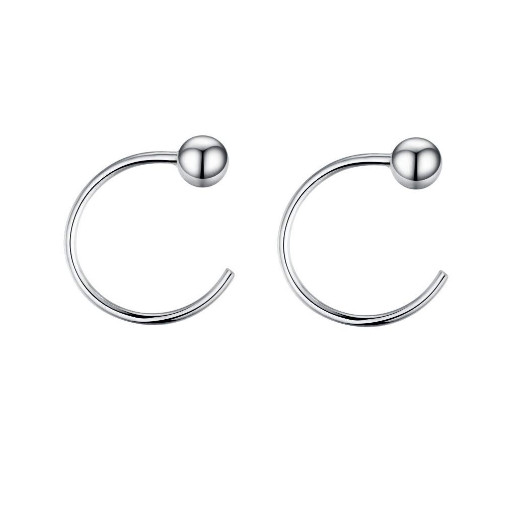 Small Half Hoops Huggie Studs Earrings for Cartilage Lobe Women Girls Sterling Silver Cuff Wrap Hypoallergenic 3mm Ball