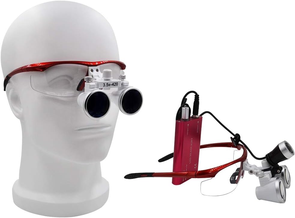 3.5X420mm Surgical Loupe Magnifier Binocular Magnifier with LED Head Light Lamp Aluminum Carrying Case