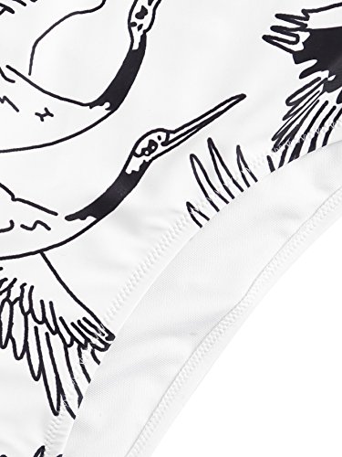 SOLYHUX Women Sexy Push Up Bikini One Piece Crane Print Lace Up Back Swimsuit Black and White S - Thumbnail 4