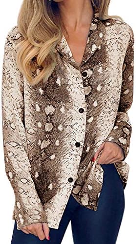 Fashion Inverlee Women Long Sleeve Serpentine Print Button Turn-Down Collar Blouse Shirt