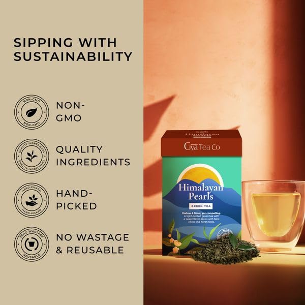 GYA TEA CO LOOSE LEAF HIMALAYAN PEARLS GREEN TEA – ZERO CALORIES CAFFEINATED GREEN TEA – 100% NATURAL LOOSE LEAF TEA CLASSIC TEA WITH NO ARTIFICIAL INGREDIENTS – PURE SUGAR-FREE (5.29 OZ)
