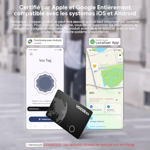 VOCOlinc Dual System Air Tag Card Pack of 2, Rechargeable Wallet Tracker Compatible with Android App Google Locate or iOS Apple Locate, Locator for Wallet/Luggage/Bags