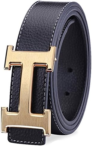 Men Belt Business Casual H Buckle Leather Belt with Pin Buckle