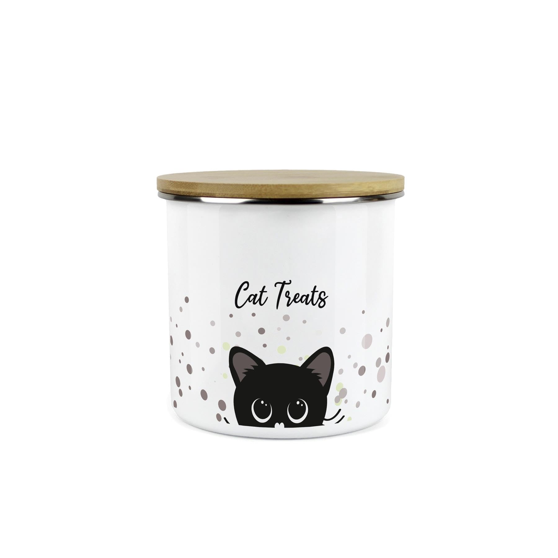 Purely Home Cat Treats Storage Canister - Peeping Black Cat Metal Enamel Medium Storage Container Pet Treats Tin