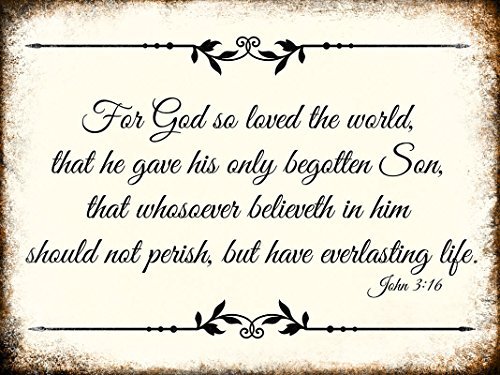 John 3:16 Bible Verse Sign, For God so loved the World..., Metal Sign 12&quot x 16&quot, Vintage Bible Tin Sign.