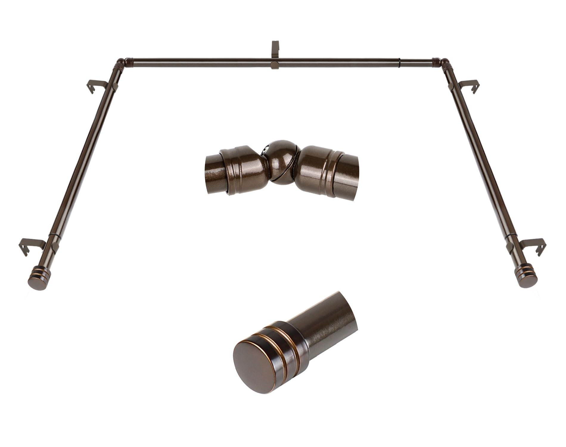Photo 1 of Bay Window Curtain Rods, HOTOZON 7/8 Inch Heavy Duty Curtain Rods for Bay Windows 48-84 Inch(Center Rod), 32-58 Inch Side Rods for Windows, Decorative Drapery Rod with End Cap Finials, Antique Bronze