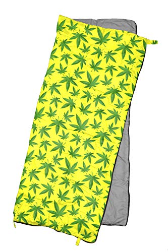 REVALCAMP Lightweight Sleeping Bag – Yellow Cannabis – Indoor & Outdoor use. Great for Kids, Teens & Adults. Ultra Light and Compact Bags are Perfect for Hiking, Backpacking, Camping & Travel.