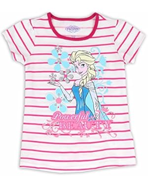 Frozen Toddler Girl's Powerful Beauty Pink Striped Short Sleeve T-Shirt