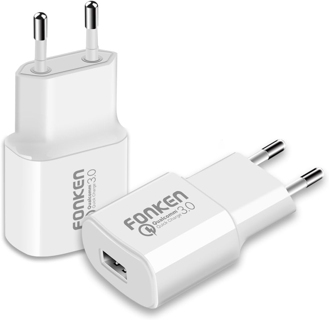 Europe Wall Charger, FONKEN Quick Charge 3.0, 2Pack 18W EU charger plug adapter USB Travel Charger Universal European Power Adapter Portable phone charger for compatible SamsungS8, LGG6, HTC10 (White)