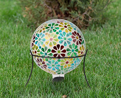 Lily's Home Colorful Mosaic Glass Gazing Ball, Designed with a Stunning Holographic Petal Mosaic Pattern to Bring Color to Any Home and Garden (10 Inches Dia.)