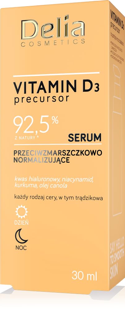Delia Cosmetics – Vitamin D3 Precursor - Anti-Wrinkle Normalising Serum - All Skin Types – Acne Skin – Hydrating – Firming – Hyaluronic Acid – Niacinamide – Tumeric – Canola Oil – 30ml