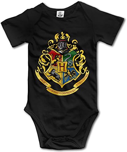 Ogbcom Baby's Harry Potter Hogwarts Logo Hanging Bodysuit Romper Playsuit Outfits Clothes Climbing Clothes Short Sleeve Black
