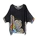 Cocobla Women Boat Neck Loose Dolman Sleeve Tops Bohemian Chiffon Blouse T Shirt (Black, L)