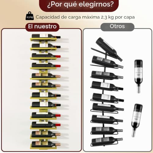 IBUYKE Wall Wine Rack 12 Bottles, Vertical Metal Wine Rack, Golden TMJ909G | Wine Bottle Holder Spirits Champagne Wine Rack Mounted DIY for Kitchen Dining Bar