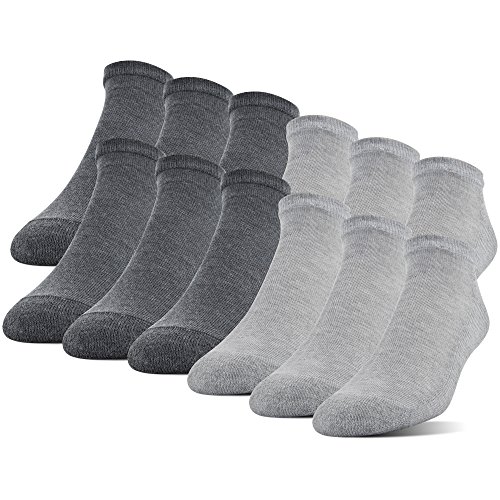 Gildan Men's Polyester Half Cushion No Show Socks, 12Pack, Grey, Shoe