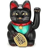 EIGRAMSET Monkey King Feng Shui Lucky Cats Lucky Beckoning Waving Wealth Cat Maneki Neko 6" Tall Black,Gold,mk9904