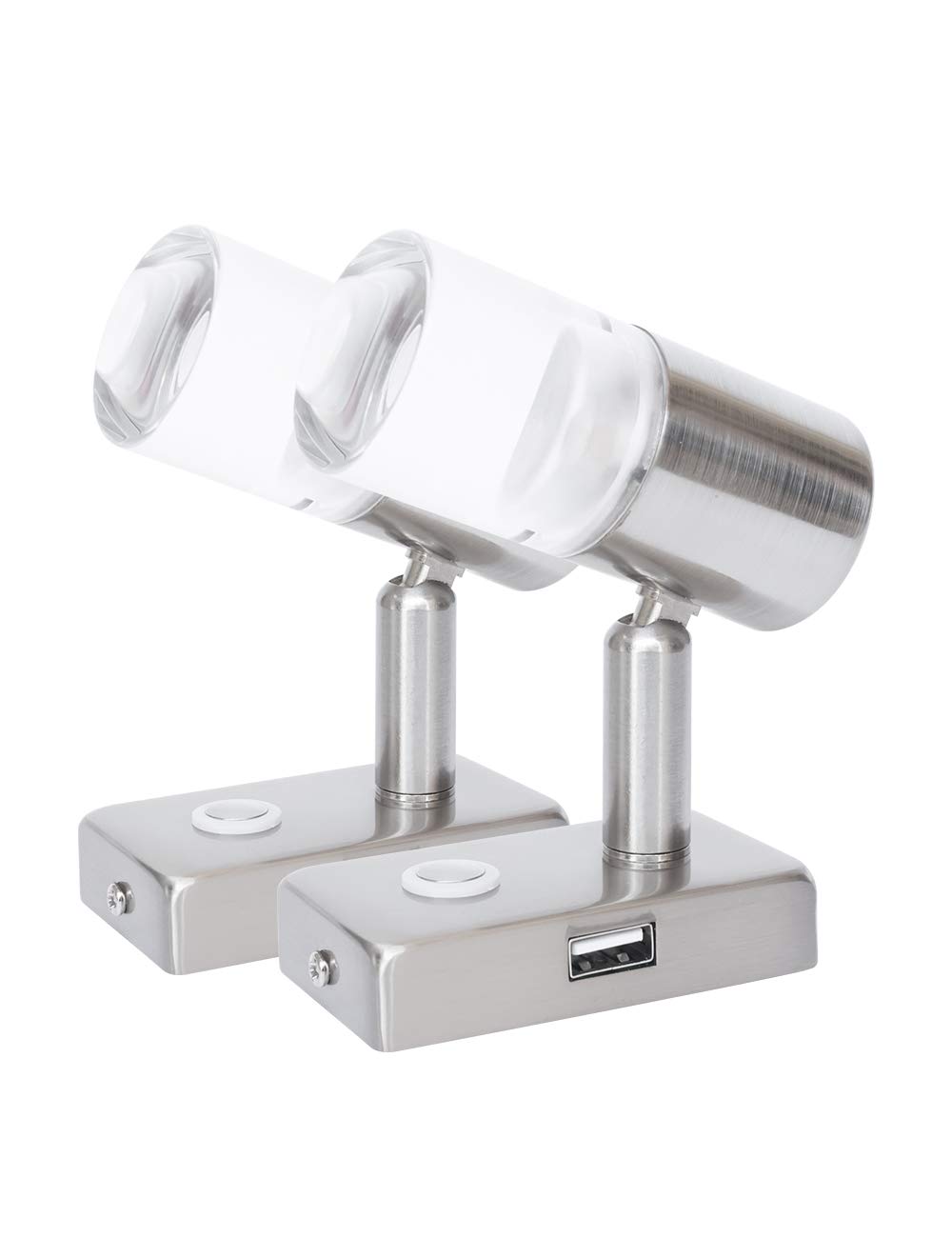 lighteu, 2X 12V 3W A2 USB Ceiling/Wall Spotlight, Nickel Finish, Reading Light Turn and Swivel with Touch Switch Dimmable Warm White/Blue Light for Yacht, Caravan, RV
