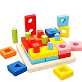 Agirlgle Wooden Educational Learning Toys Shape Color Sorter Recognition Geometric Board Block Puzzles Toys Preschool Stacking Block Toddler Toys for Age 3 4 5 Years Old and Up Kid Children Baby