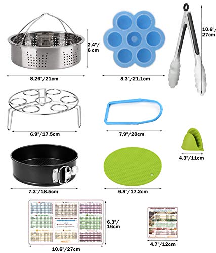 Pressure Cooker Accessories Set 10 Pcs- Fit 5,6,8 Quart (Qt) Instant Pot - Steamer Basket,Non-stick Spring Form Pan,Egg Bites Molds With Handles,Egg Steamer Rack,Tongs, Magnetic Sheet, Recipes E-Book - Thumbnail 6
