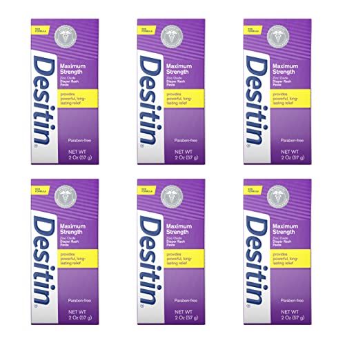 Desitin Maximum Strength Baby Diaper Rash Cream with 40% Zinc Oxide for Treatment, Relief & Prevention, Hypoallergenic, Phthalate- & Paraben-Free Paste, Travel Size, 2 oz (Pack of 6)