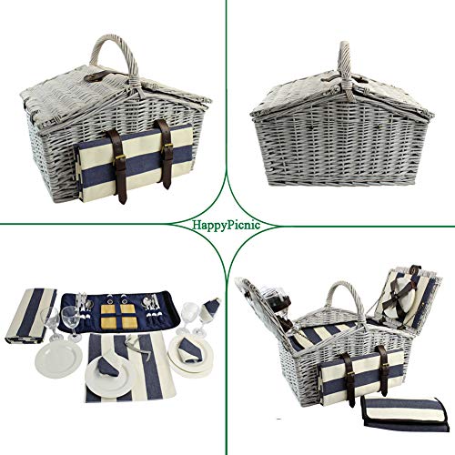 HappyPicnic 'Huntsman' Willow Picnic Hamper for 4 Persons with 'Built