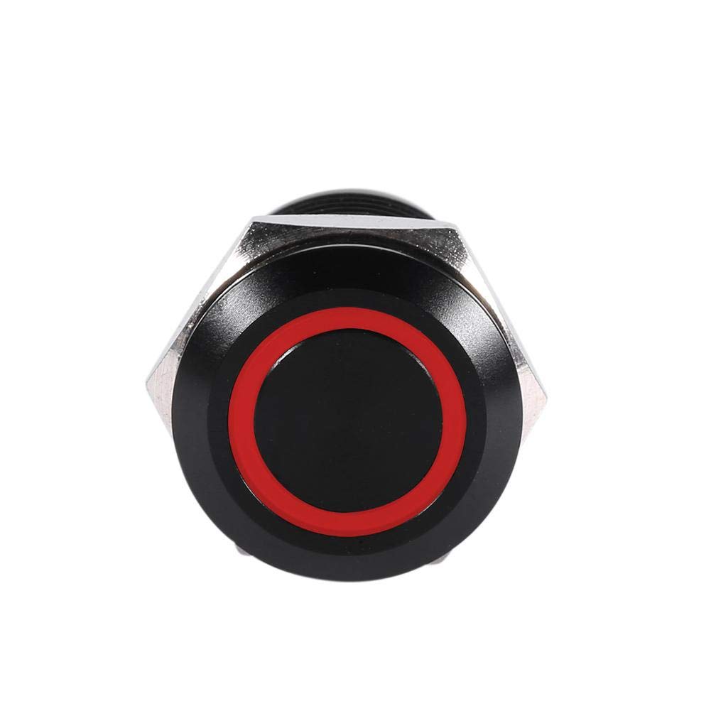 Momentary Push Button Switch, Flush Mount, Low Profile, 12v LED Car Switch, Metal, Red LED Light, for Car Dashboard, Interior Lighting, Door Panel, Glove Box, Trunk