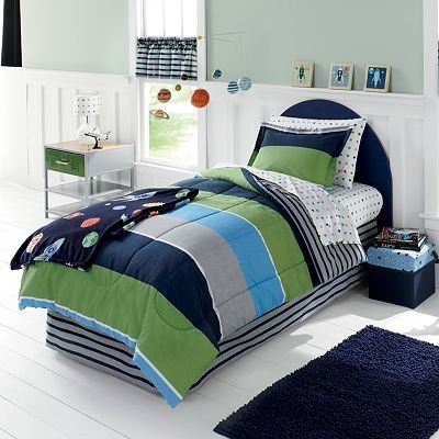 Blue Navy Green Gray Boys Stars And Stripes Full Comforter Set