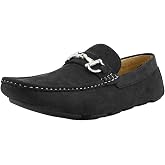 Amali Walken Men's Silver Buckle Driving Loafers, Casual Dress Shoes | Slip-on driving moccasins with silver buckle and plush microfiber or PU leather upper for casual and dress wear