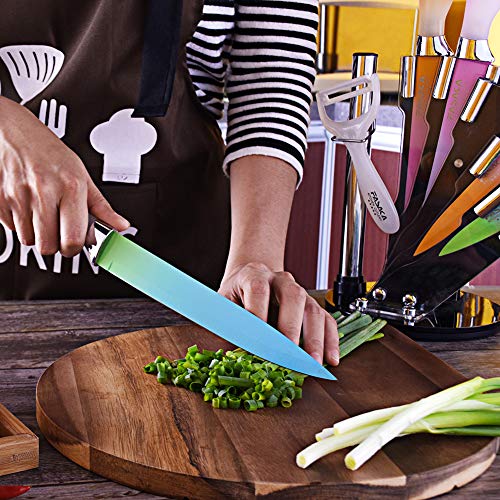 FASAKA 6 Piece Colorful Knife Set - 5 Kitchen Knives with 1 Peeler