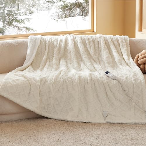 Photo 1 of Bedsure Electric Blanket Twin - Jacquard Shaggy Sherpa Heated Blanket, Soft Heating Blanket with 6 Heating Levels & 10 Timer Settings, Giftable Warm Heated Blanket Twin (62x84 inches, Cream)