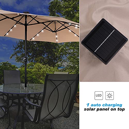 PHI VILLA 15ft Large Patio Umbrella with Solar Lights, DoubleSided