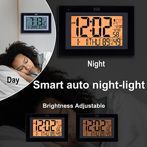 HITO Large Atomic Digital Wall Clock Battery Operated Desk Alarm Clock Smart Night Light