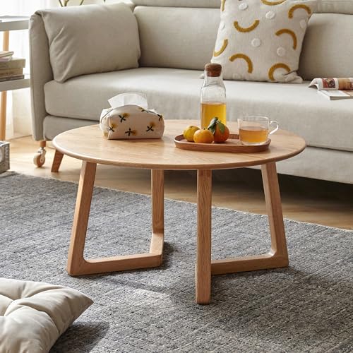 YESWOOD Solid Oak Coffee Table, Modern Design, Inclined Legs, Round Coffee Table for Living Room, 75 x 75 x 40 cm, Natural Oak