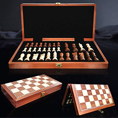 Scientoy Chess Set, Larger 15''Ã—15''Foldable Wooden Chess Set for Kids and Adults, Storage for Piece, Handcraft Travel Chess Set, Prefect Choice for Birthday, Rewards for Beginner